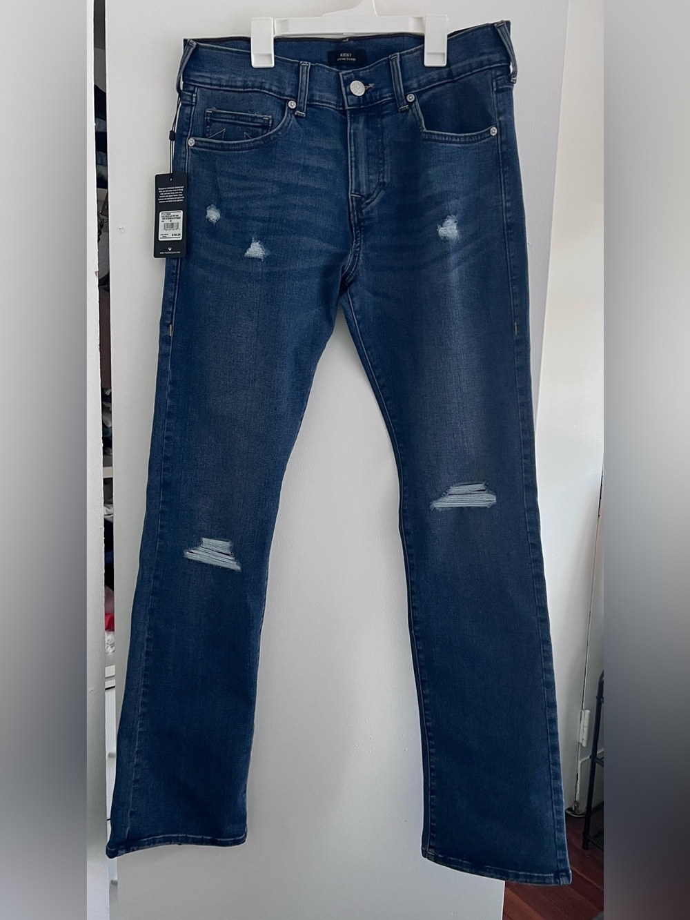 True Religion Men’s Dark Blue Distressed Bootcut Jeans